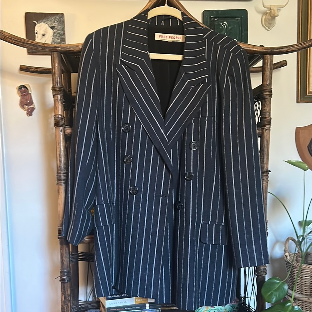 Free People Black Pinstripe Blazer